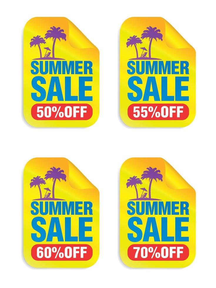 Summer sale stickers set 50, 55, 60, 70 discount vector