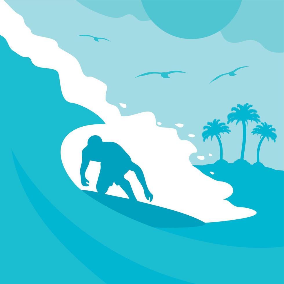 Summer background card with surfer and wave vector