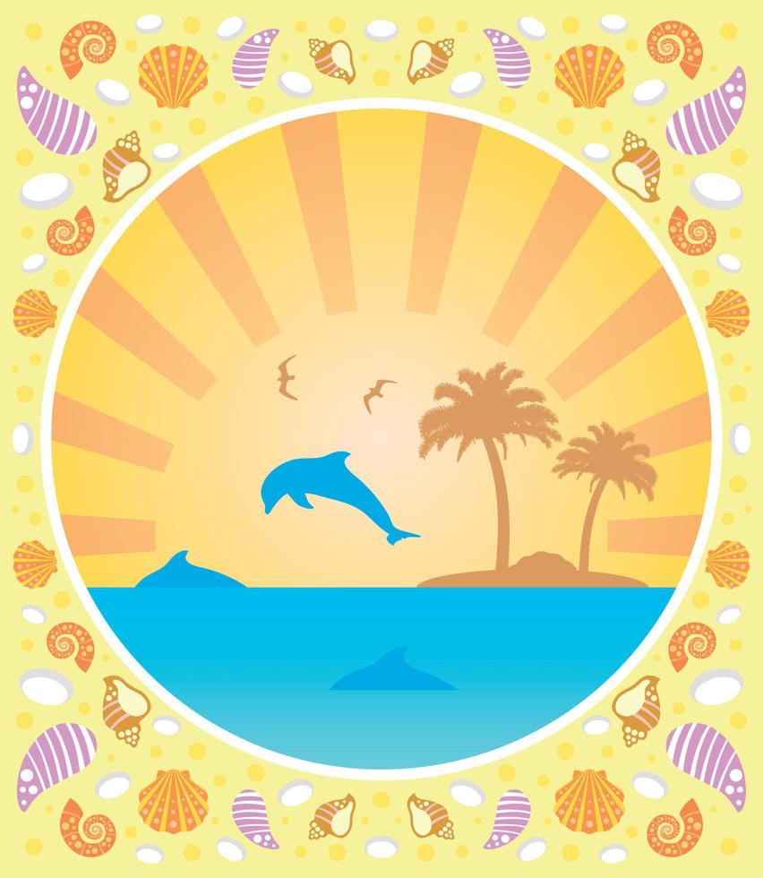Background summer card with dolphins vector