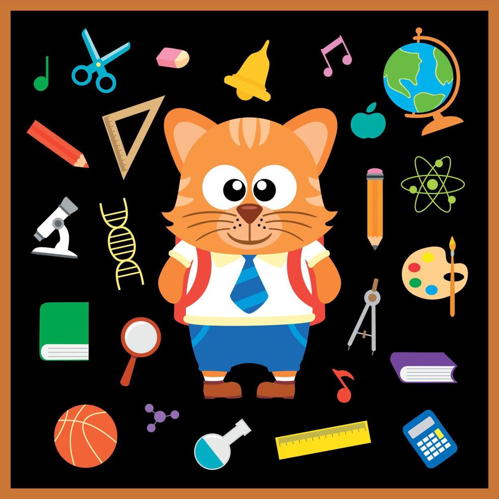 Back to school seamless background with cat vector