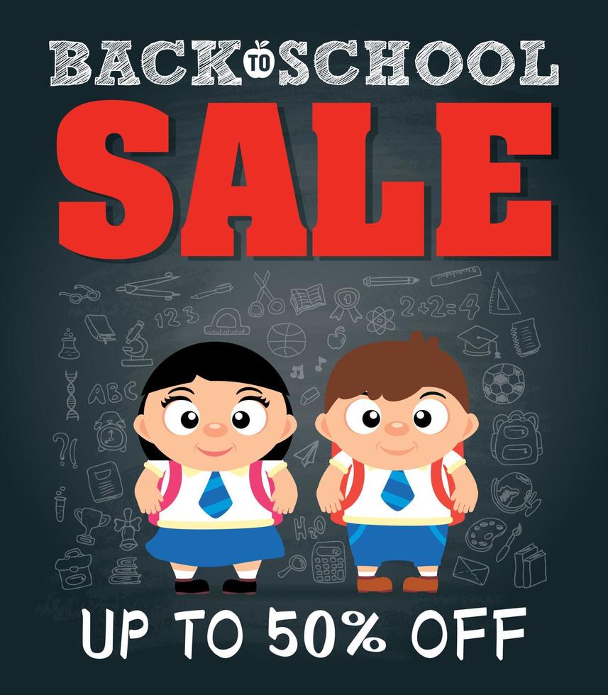 Back to school poster, banner with funny girl in school uniform vector