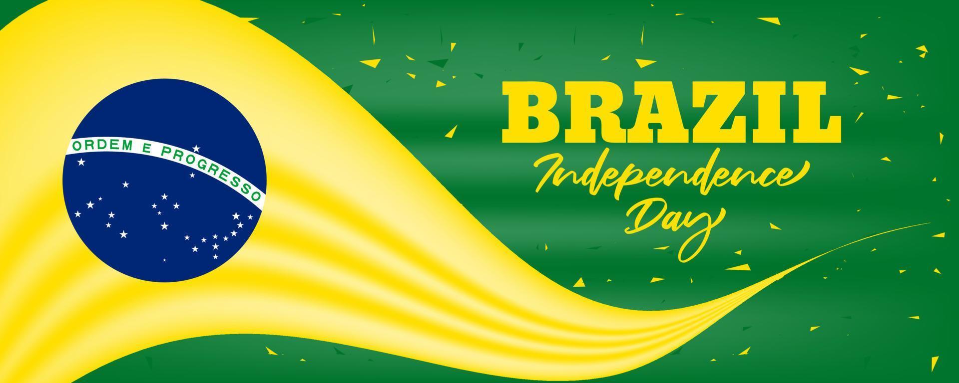 fondo del día de la independencia de brasil con ilustración de diseño ondeando la bandera de brasil vector