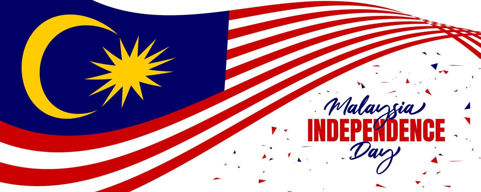 Malaysia Independence day with flag-waving 3d background design vector