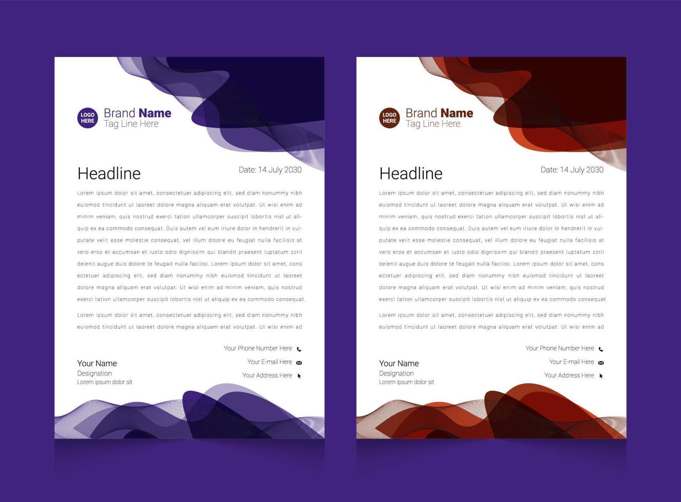 Professional creative letterhead template design set vector