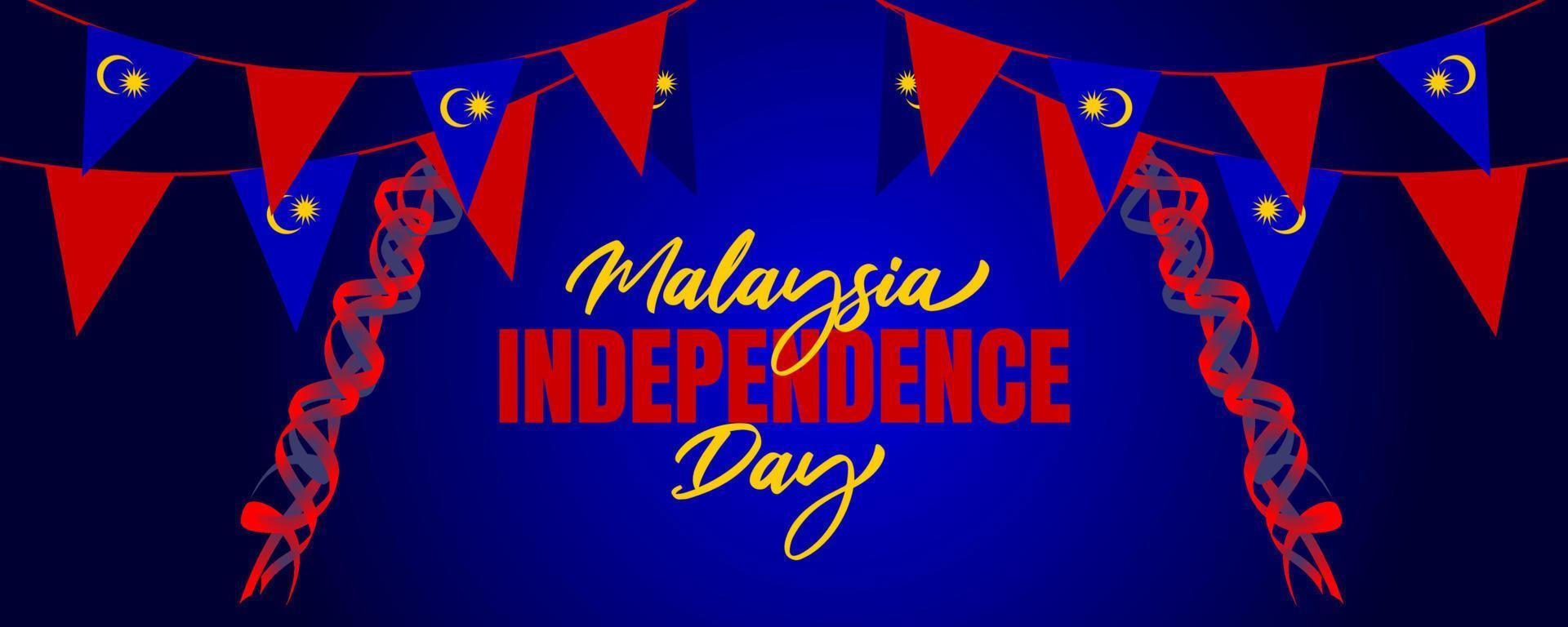 Malaysia Independence day with flag-waving 3d background design vector