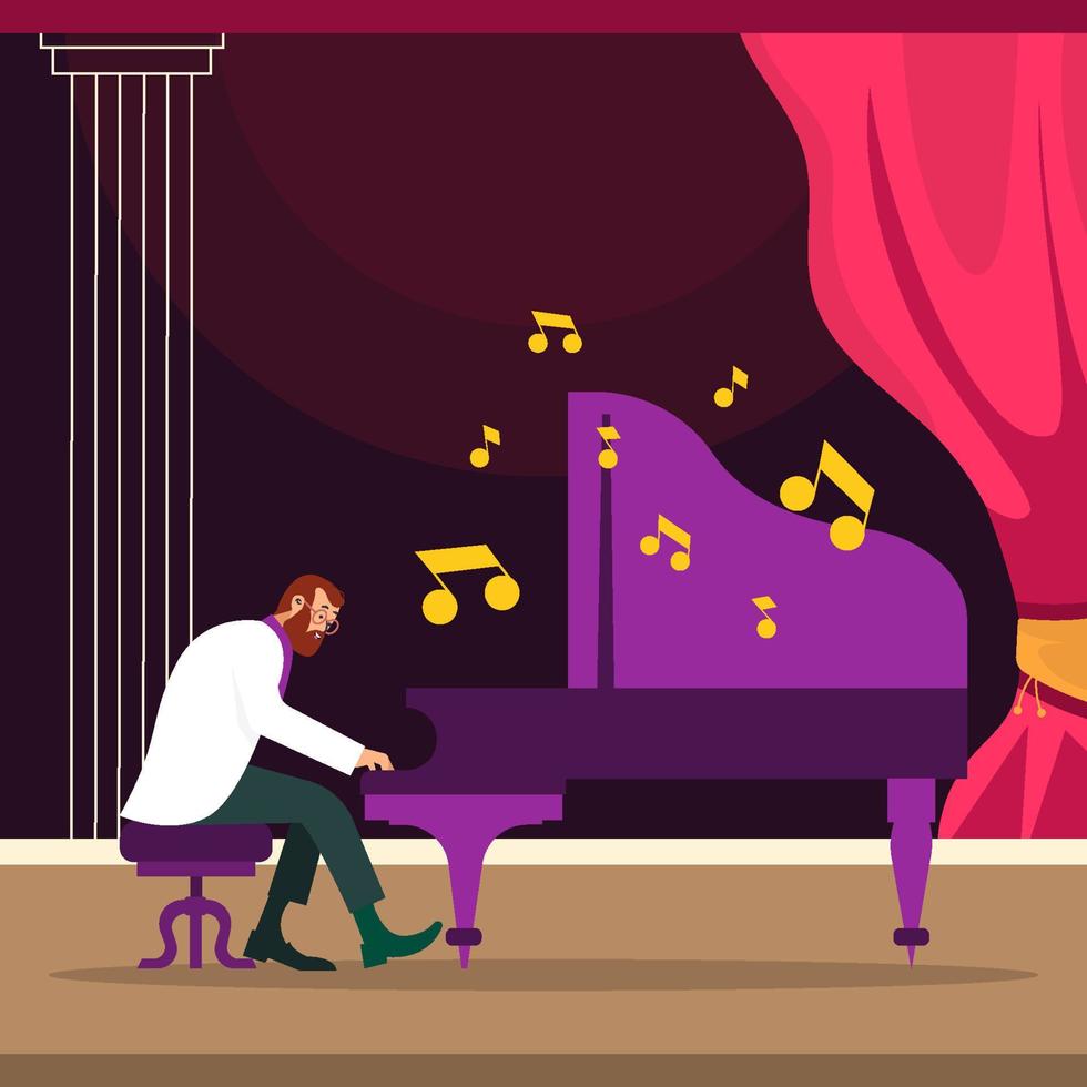 Pianist Play Piano On Stage Concept vector