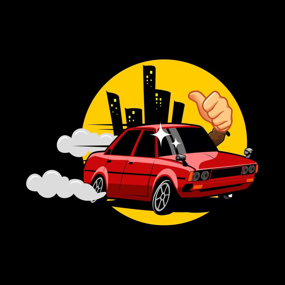 Speed car in the city at night vector illustration