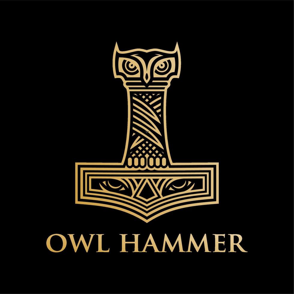 Owl Hammer Athena logo Vector Template, Design element for logo, poster, card, banner, emblem, t shirt. Vector illustration