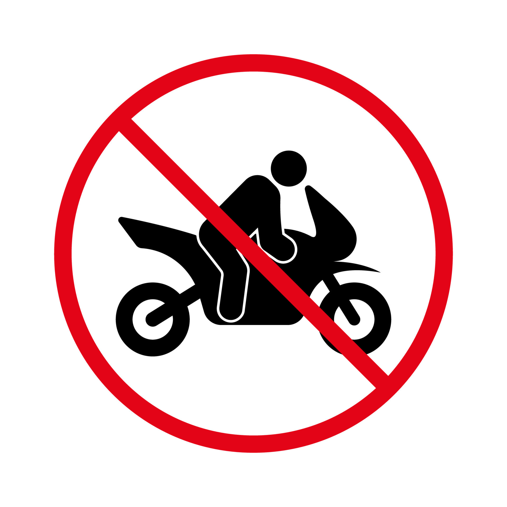 icono de silueta negra de prohibición de transporte de motocicletas.  pictograma de motociclista prohibido. símbolo de círculo de parada roja de  moto. no se permite conducir moto. prohibir la señal de tráfico