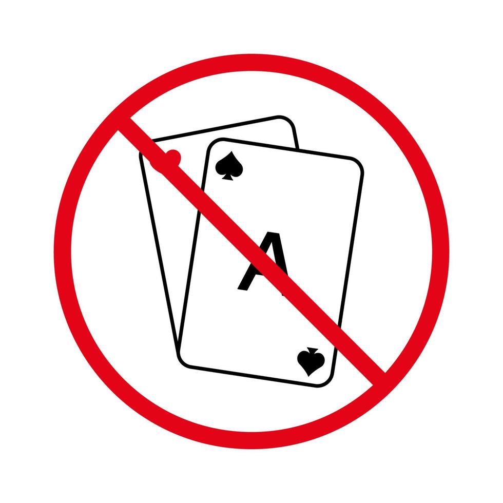 mazo de cartas de juego prohibido. prohibir el icono de la línea negra del póquer real. prohibir el pictograma de la tarjeta de juego. símbolo de contorno de parada roja de juego de casino. no se permite jugar al signo de black jack. ilustración vectorial aislada. vector
