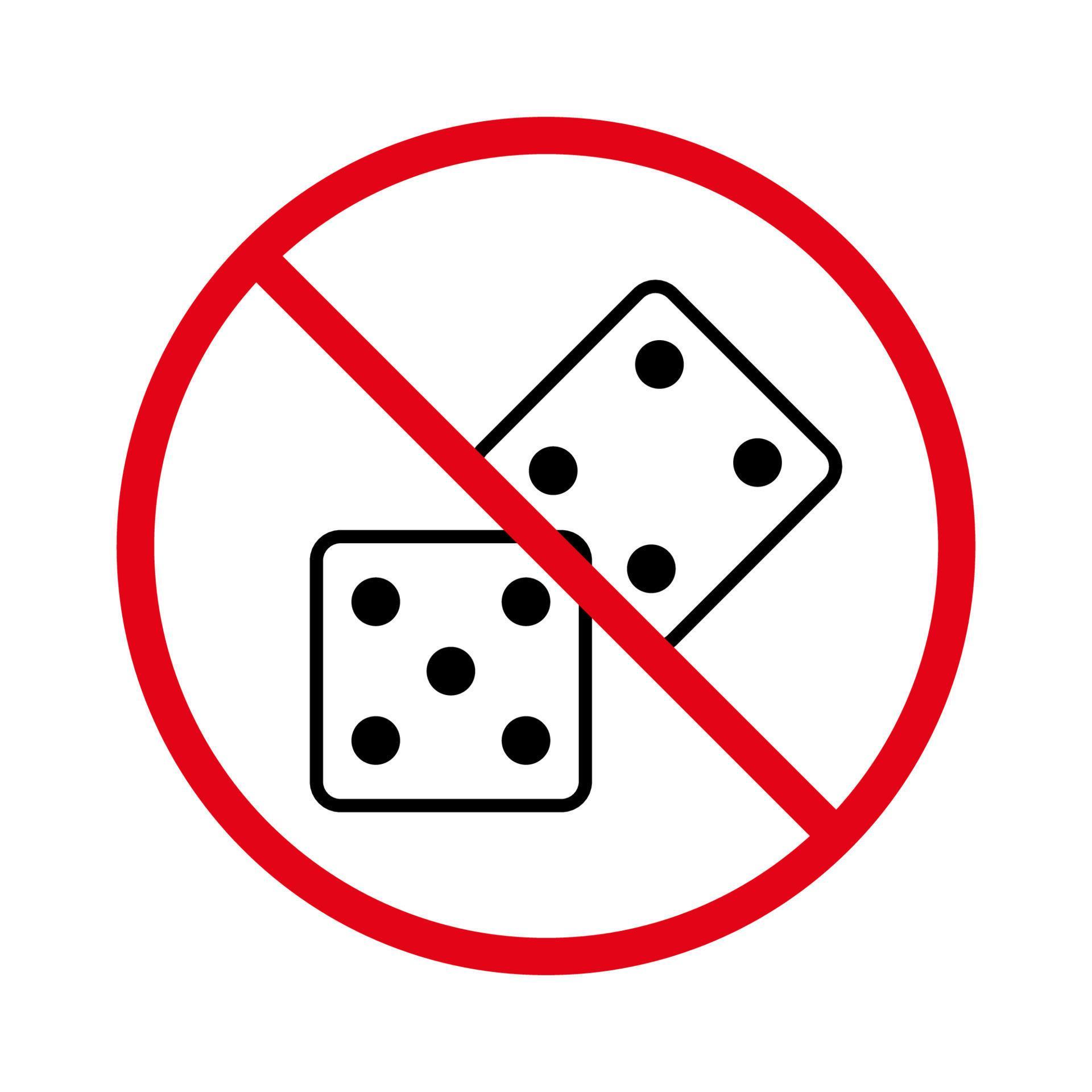 Ban Black Two Dice Line Icon. Forbidden Gambling Bet Pictogram. No