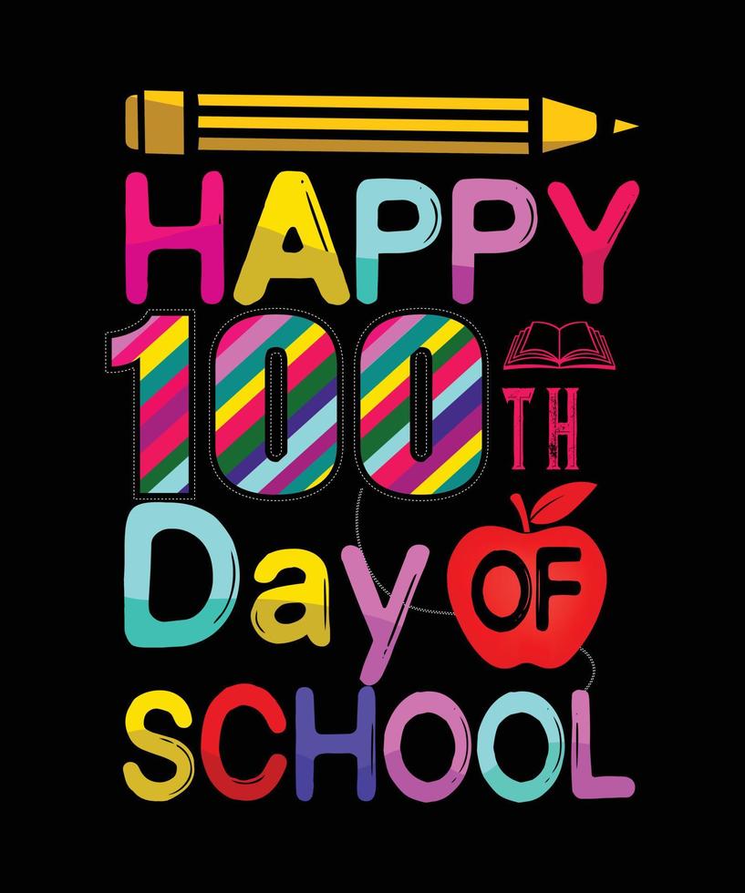 diseño de camisetas de regreso a la escuela, diseño de camisetas tipográficas de 100 días de escuela. vector