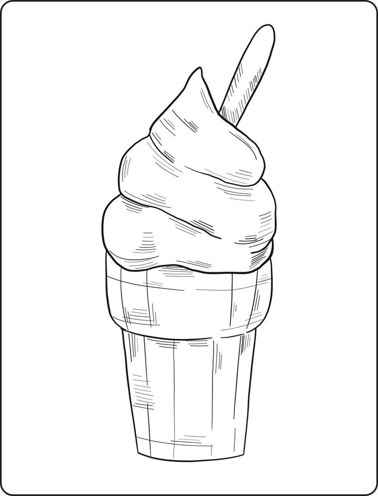 diseño de página para colorear helados, diseño de arte de línea de helados vector