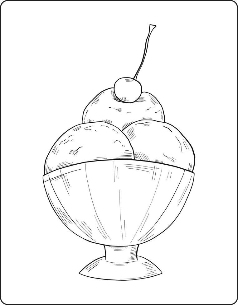 ice-cream coloring page design, ice-cream line art design vector