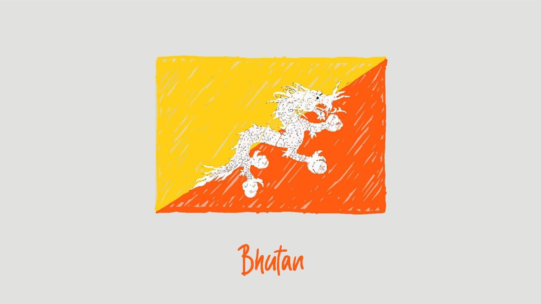 Bhutan Flag Marker or Pencil Sketch Illustration Vector