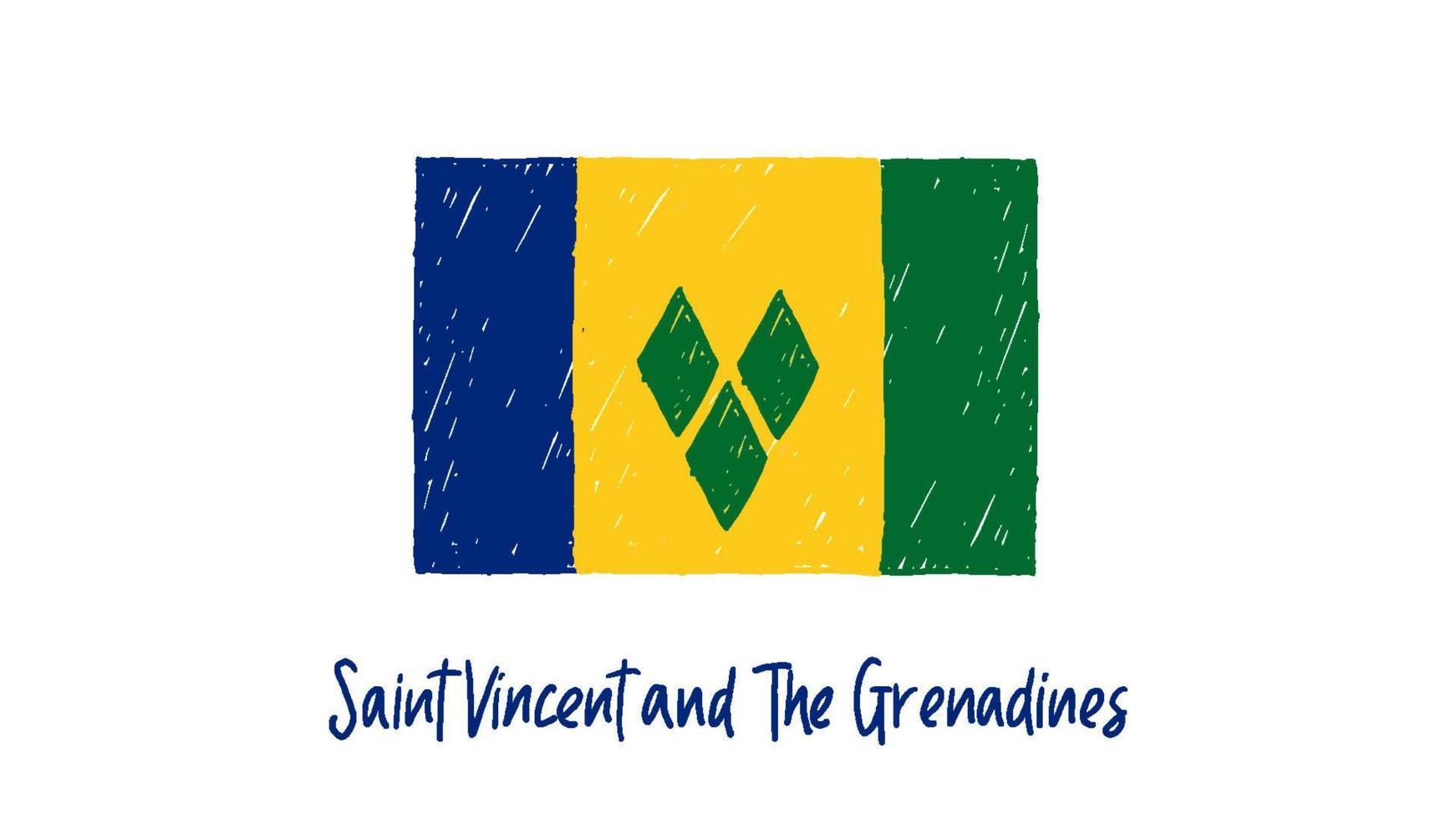 Saint Vincent and The Grenadines Flag Marker or Pencil Sketch Illustration Vector