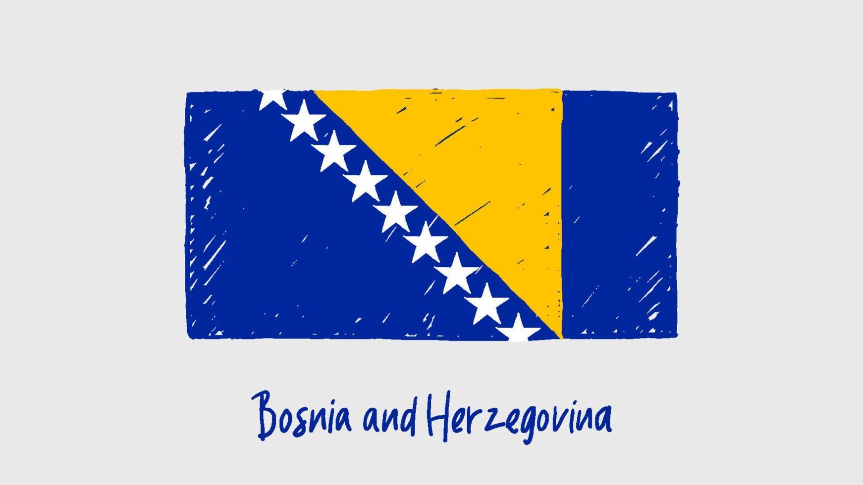 Bosnia and Herzegovina Flag Marker or Pencil Sketch Illustration Vector