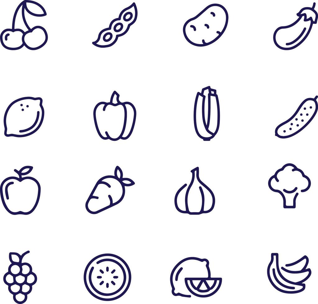 frutas y verduras línea iconos vector diseño