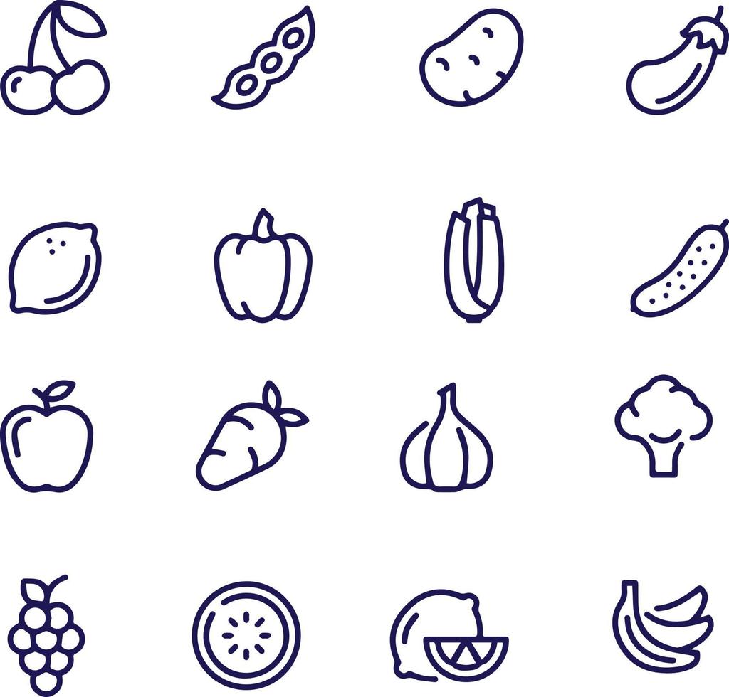 Fruits and Vegetables Line Icons vector design