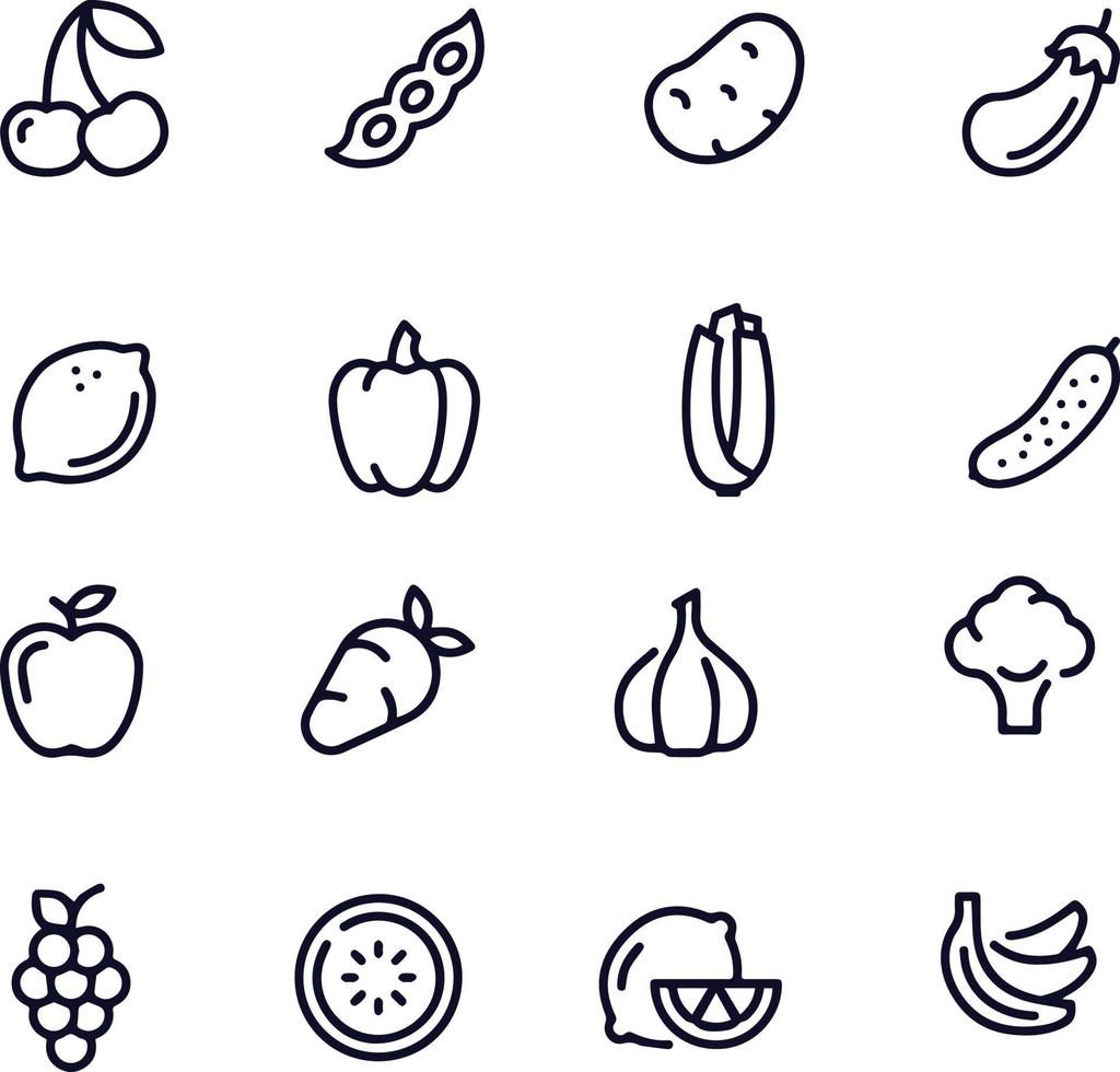 Fruits and Vegetables Line Icons vector design