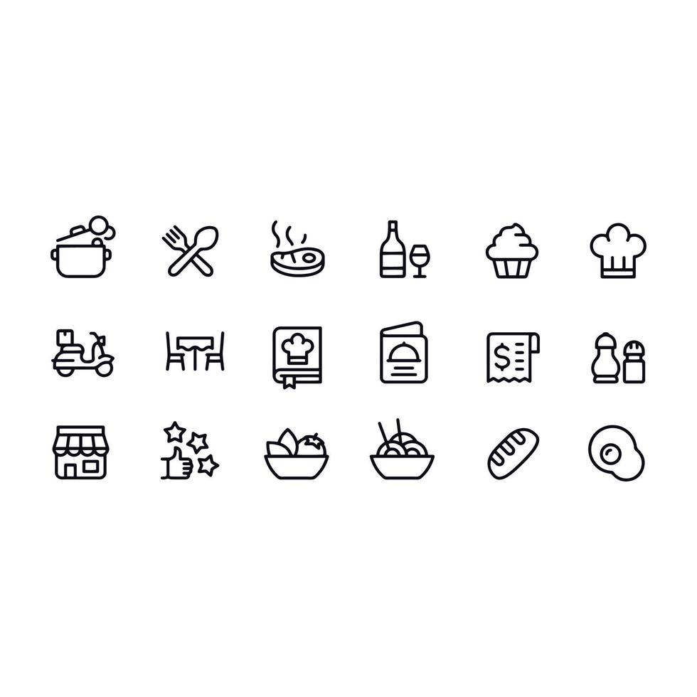 diseño de vectores de iconos de línea de restaurante