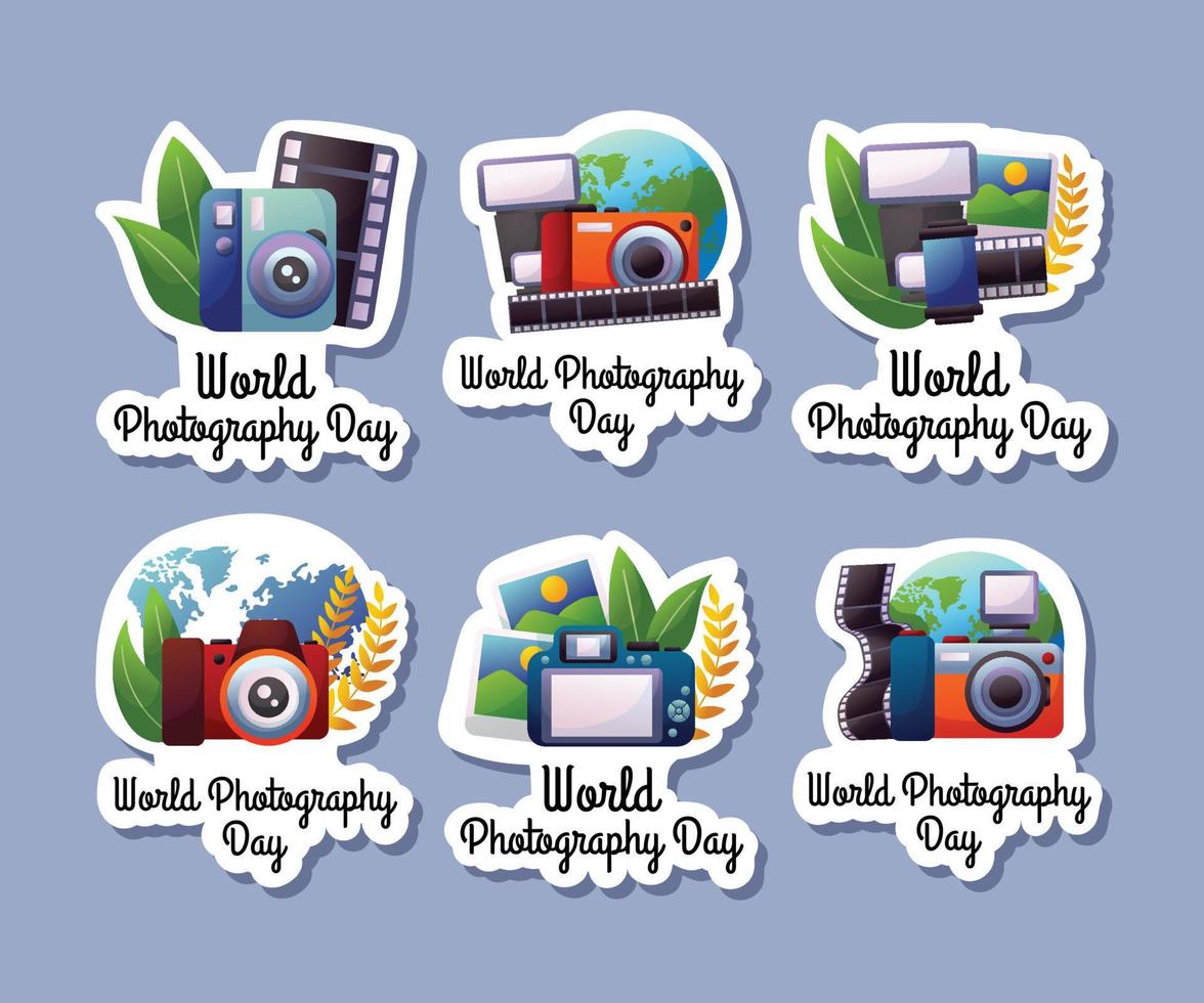 World Photography Day Stickers Set vector