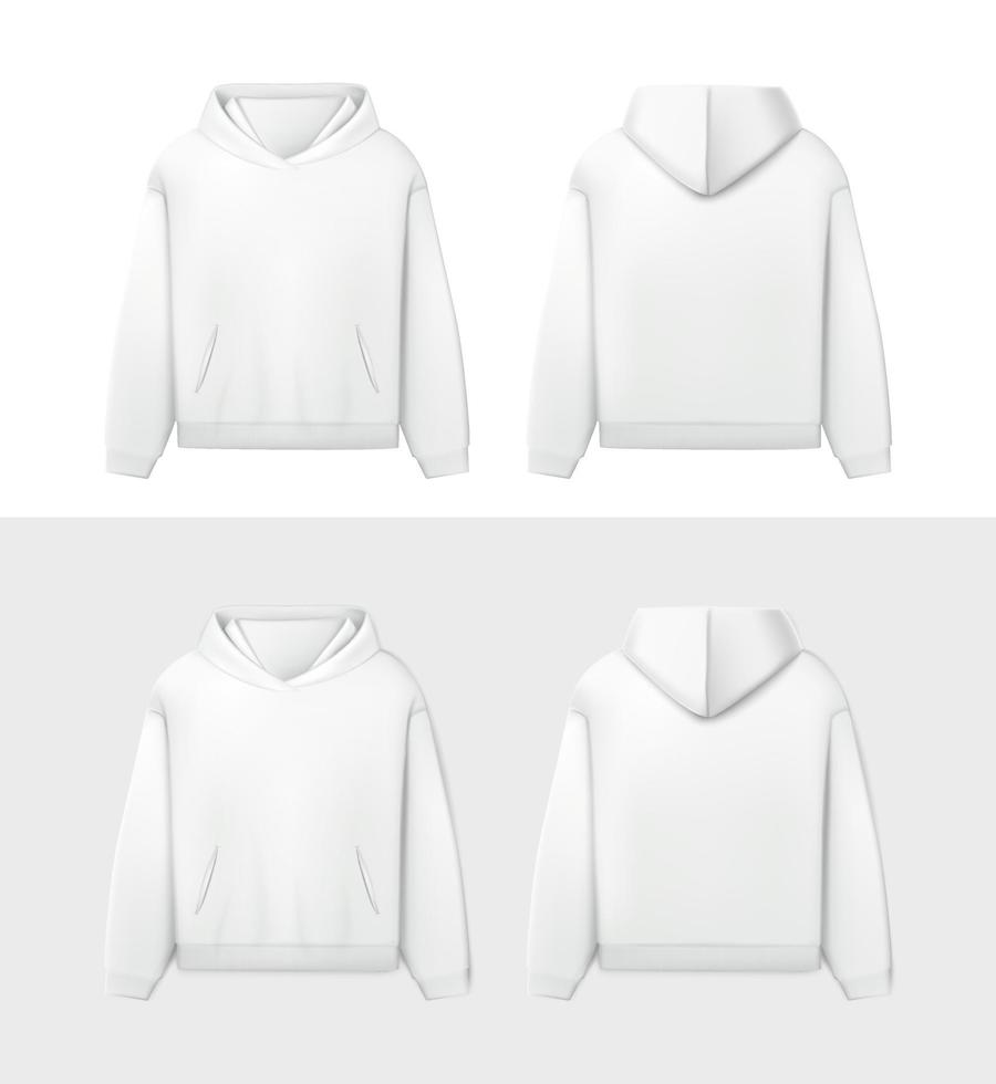 3d realistic vector icon. White mockup hoodie in side and back view. Men sweatshirt.