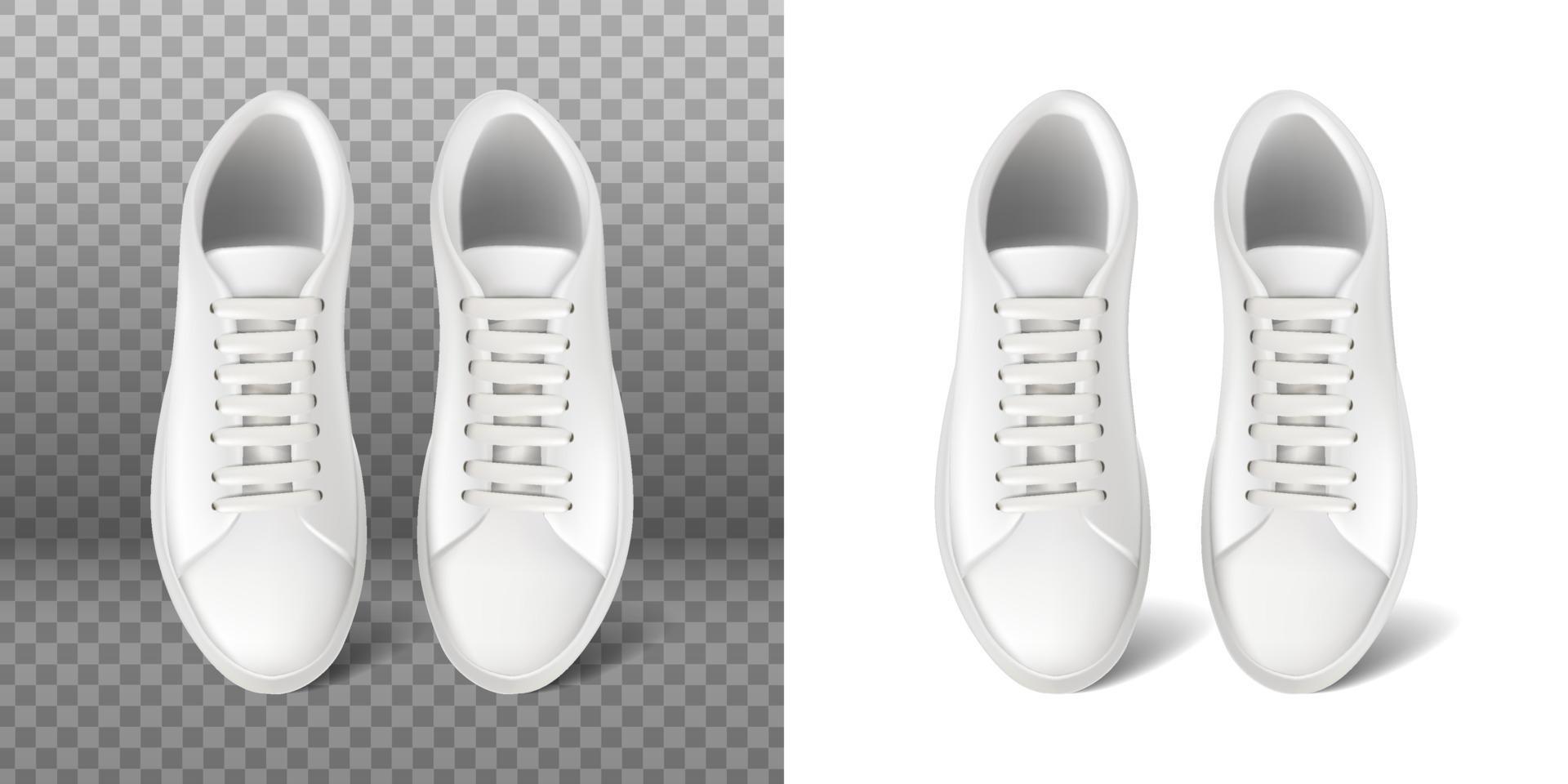 3d realistic vector icon. White running sneakers with lace. Sport shoes. Isolated on white and transparent background.