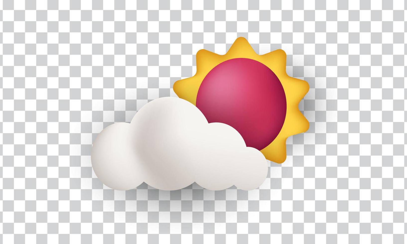 unique 3d sun and cloud concept icon design isolated on vector