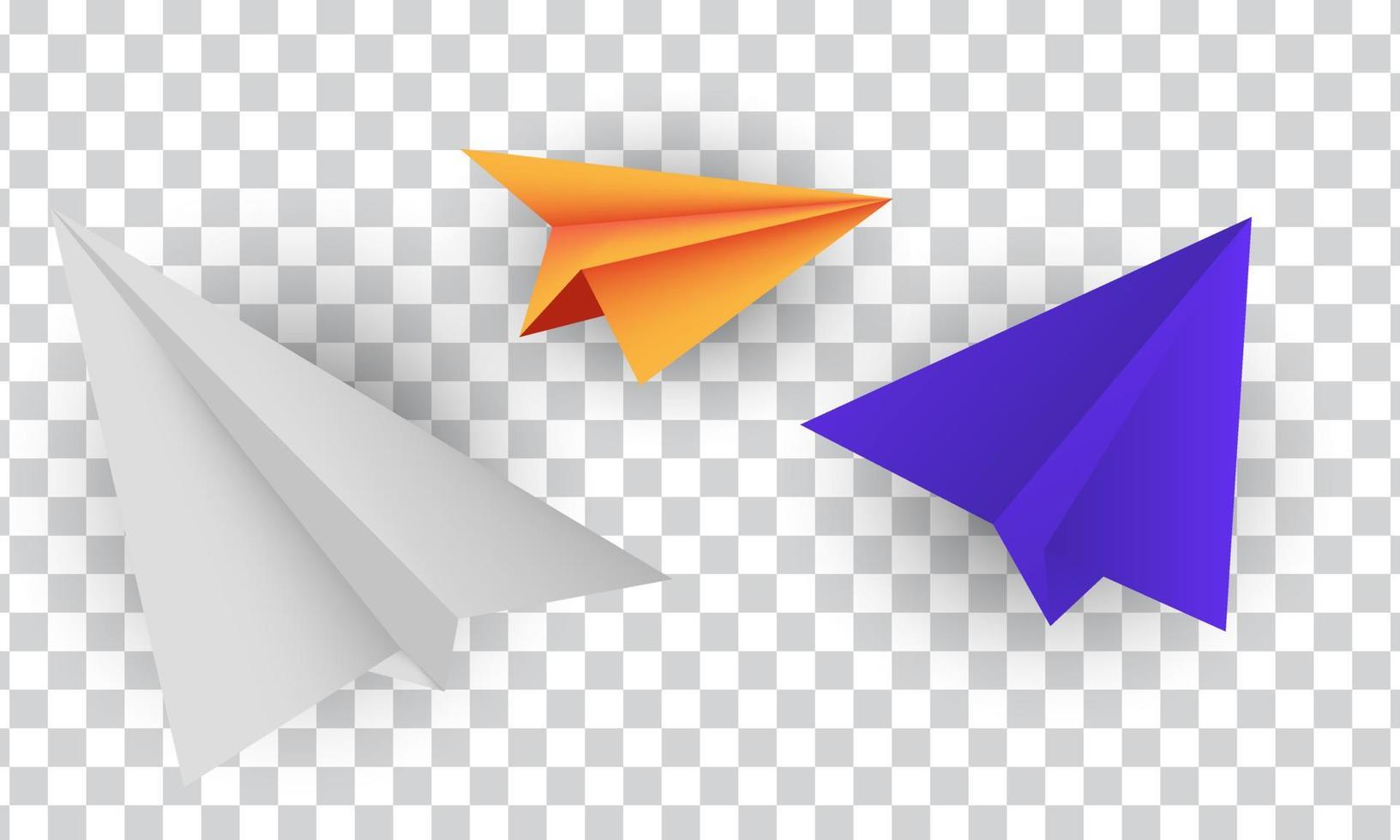 unique set 3d three paper airplane concept design icon isolated on vector