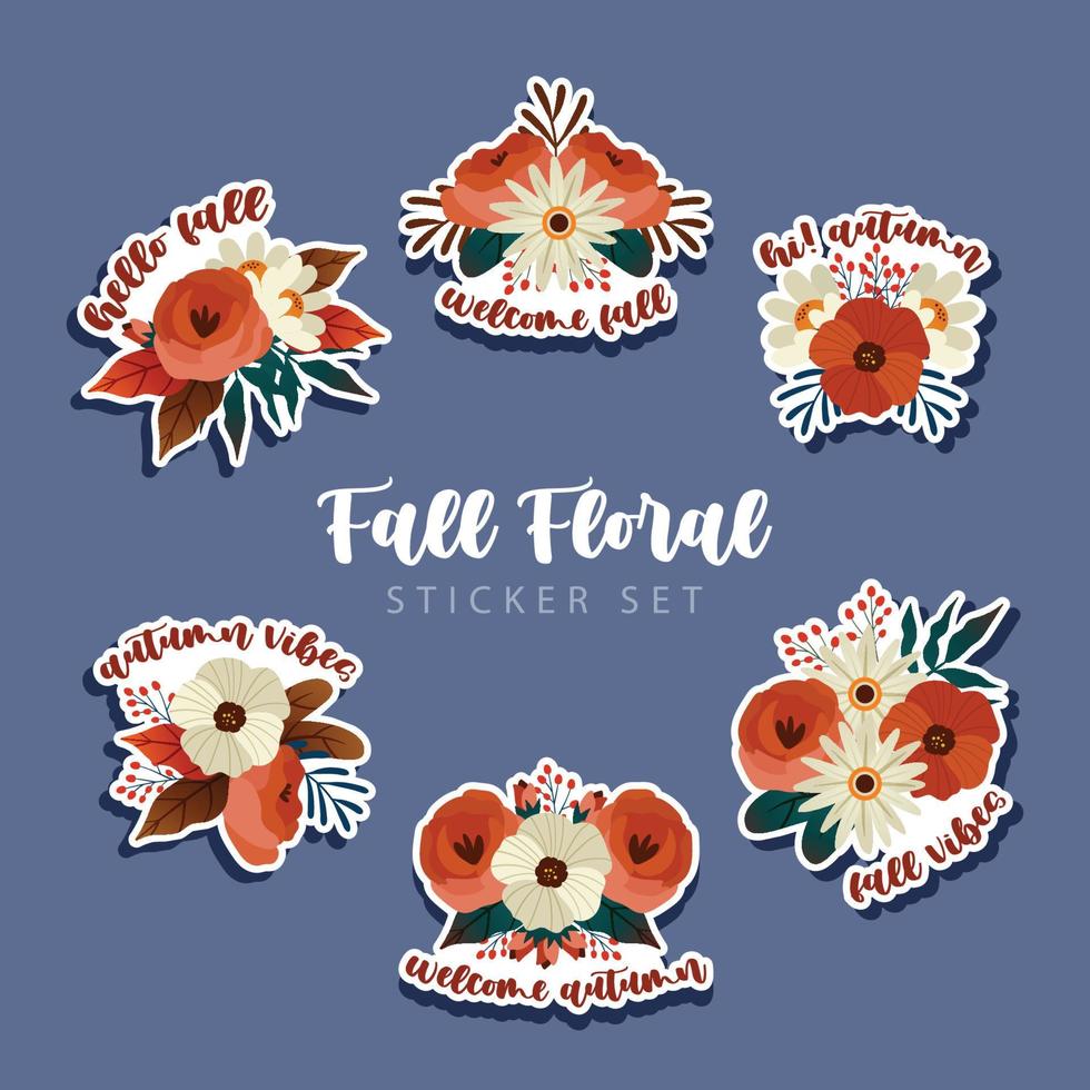 Fall Floral Sticker Set vector