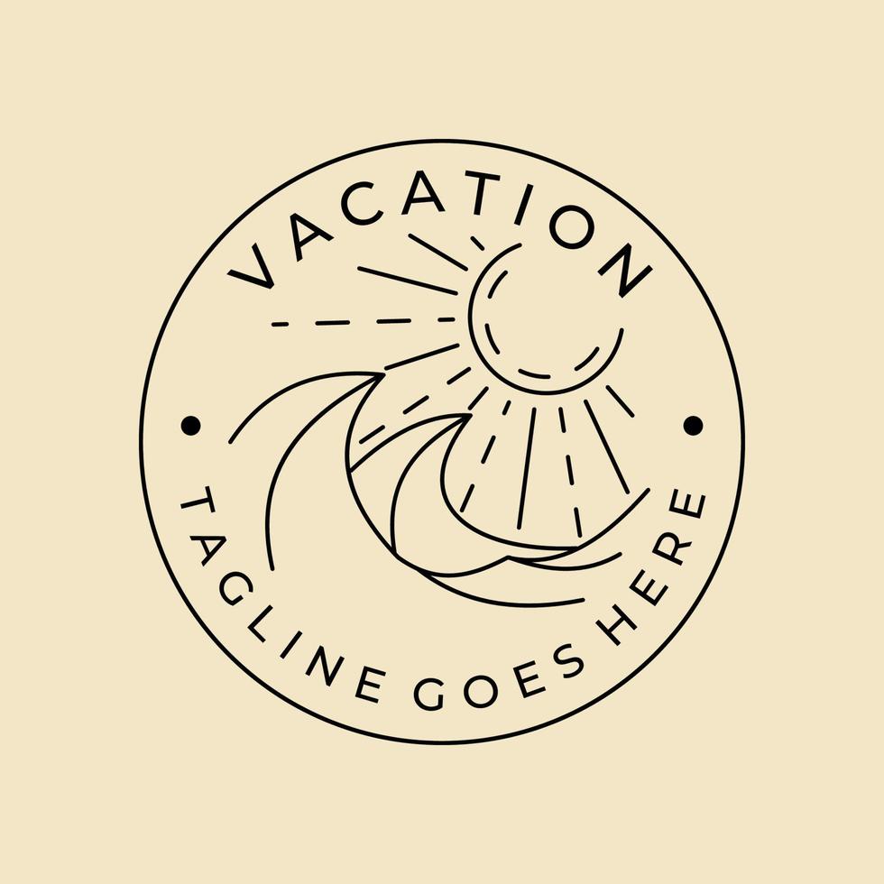 diseño minimalista de vector de logotipo de insignia de arte de línea de onda de vacaciones