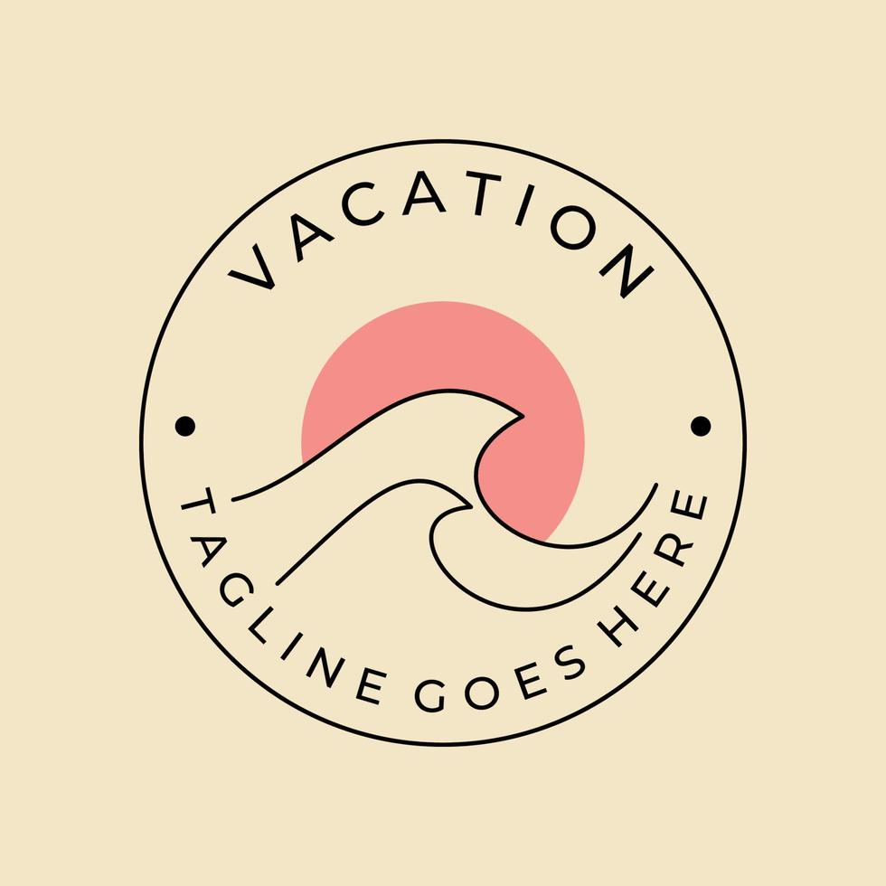 océano vacaciones ola insignia logotipo línea emblema vector ilustración diseño