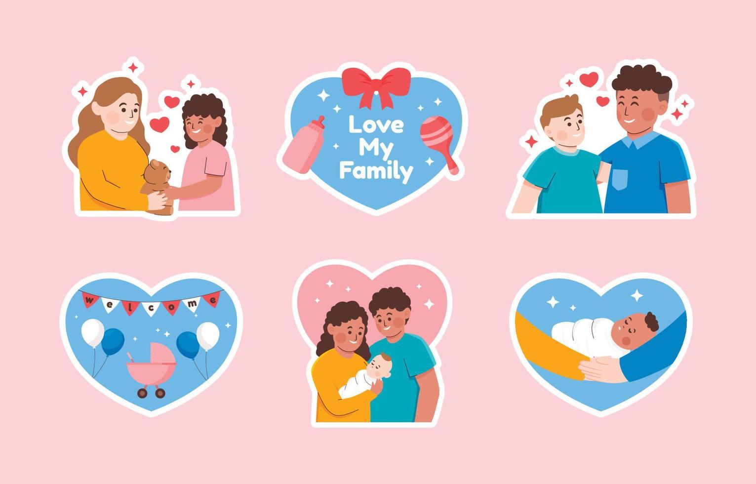 Happy Interracial Adoption Sticker Set vector