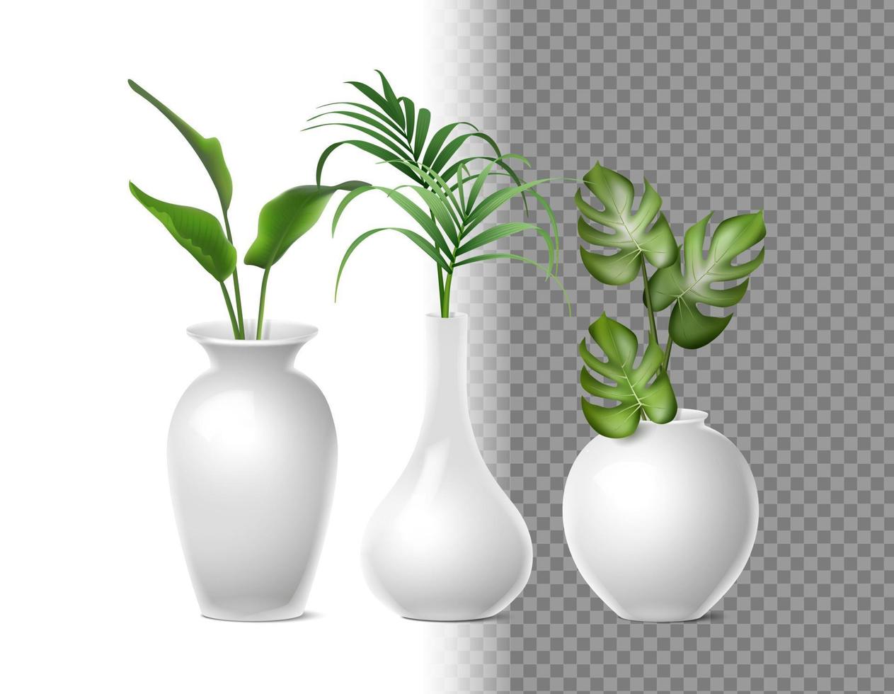 3d realistic icon. Isolated. White porselain vases for flowers or plants. vector