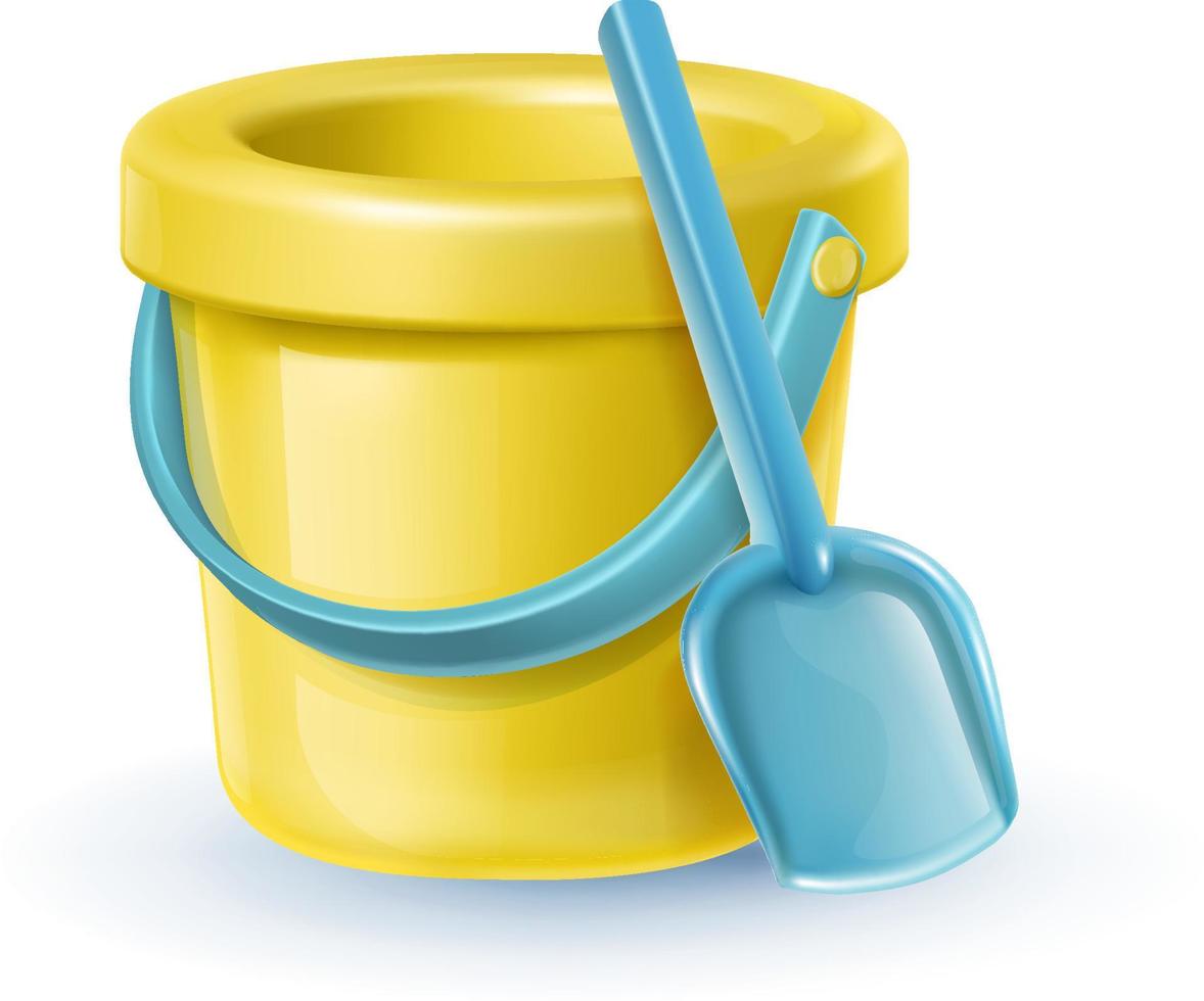Vetor cartoon icon. Sand yellow plastic bucket with  spade. vector