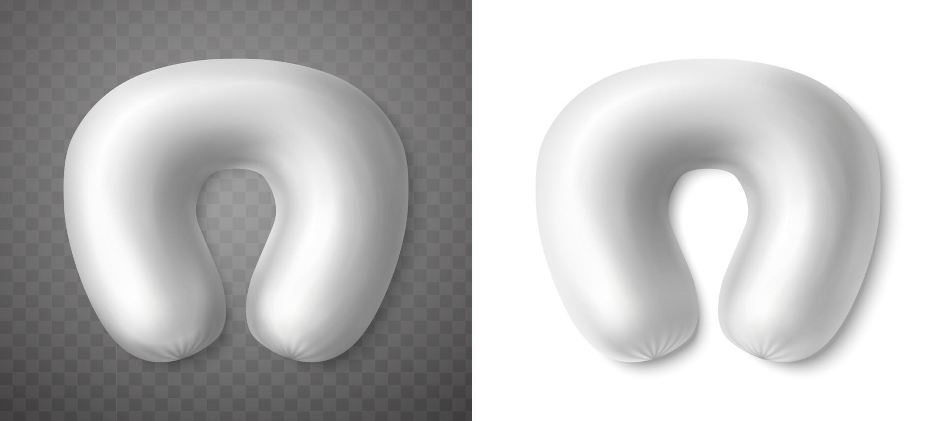 3d realistic vector icon set. White neck half round travel pillow.