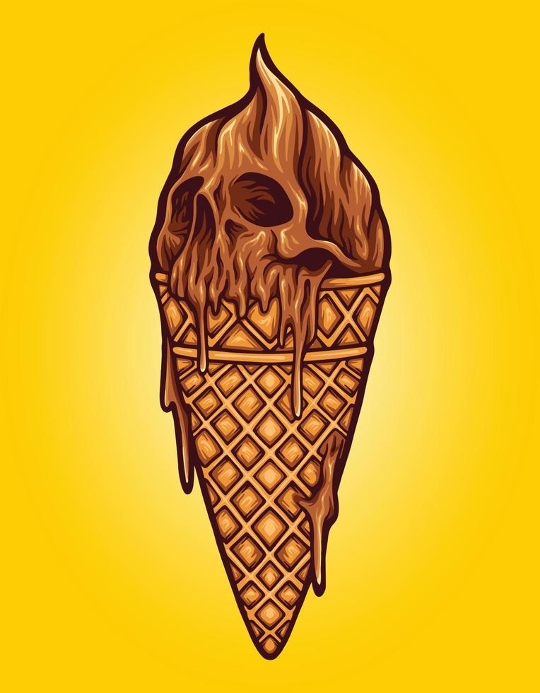 deliciosas ilustraciones de vectores de cráneo de helado de chocolate para el logotipo de su trabajo, camiseta de mercadería de mascota, diseños de pegatinas y etiquetas, afiche, tarjetas de felicitación que anuncian empresas comerciales o marcas.