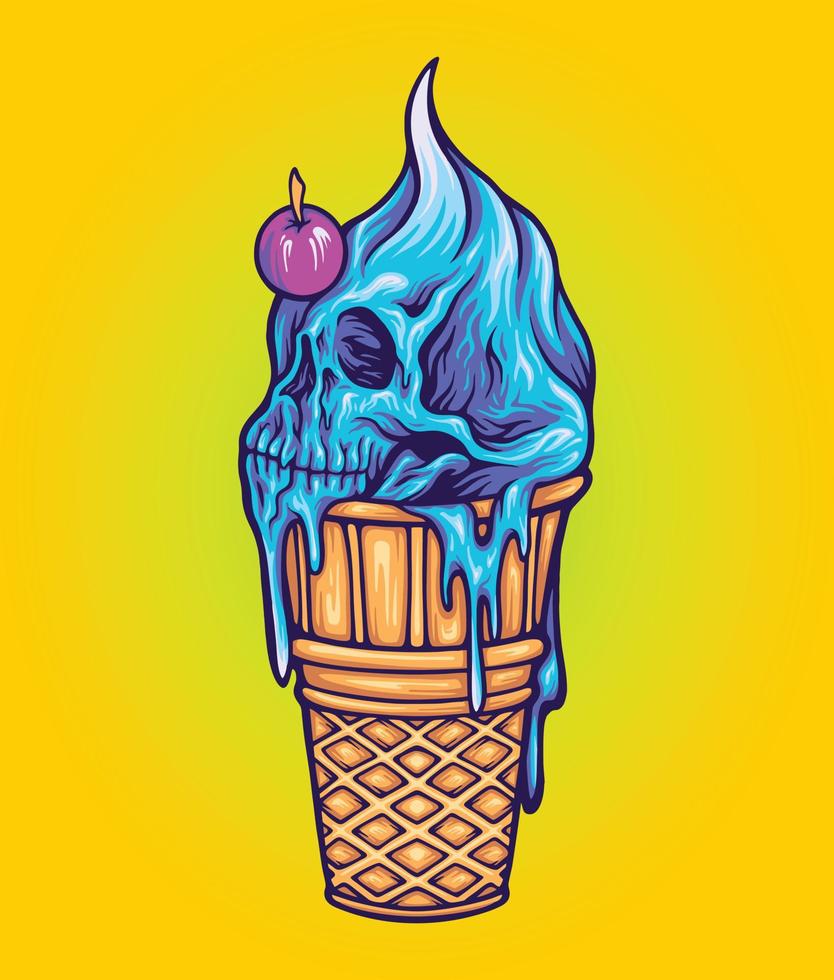 Cute skull ice cream cone Vector illustrations for your work Logo, mascot merchandise t-shirt, stickers and Label designs, poster, greeting cards advertising business company or brands.