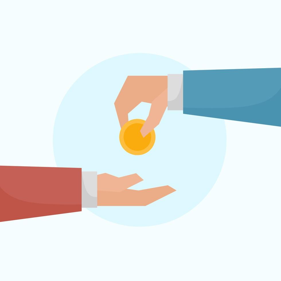 flat vector illustration of hands giving gold coins