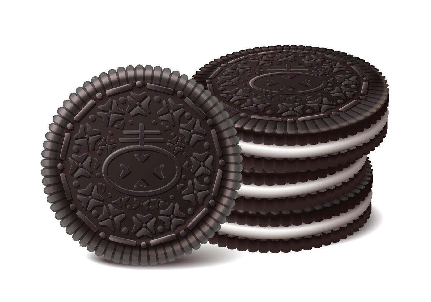 3d realistic vector icon. Falling chocolate cookies. Isolated on white background.