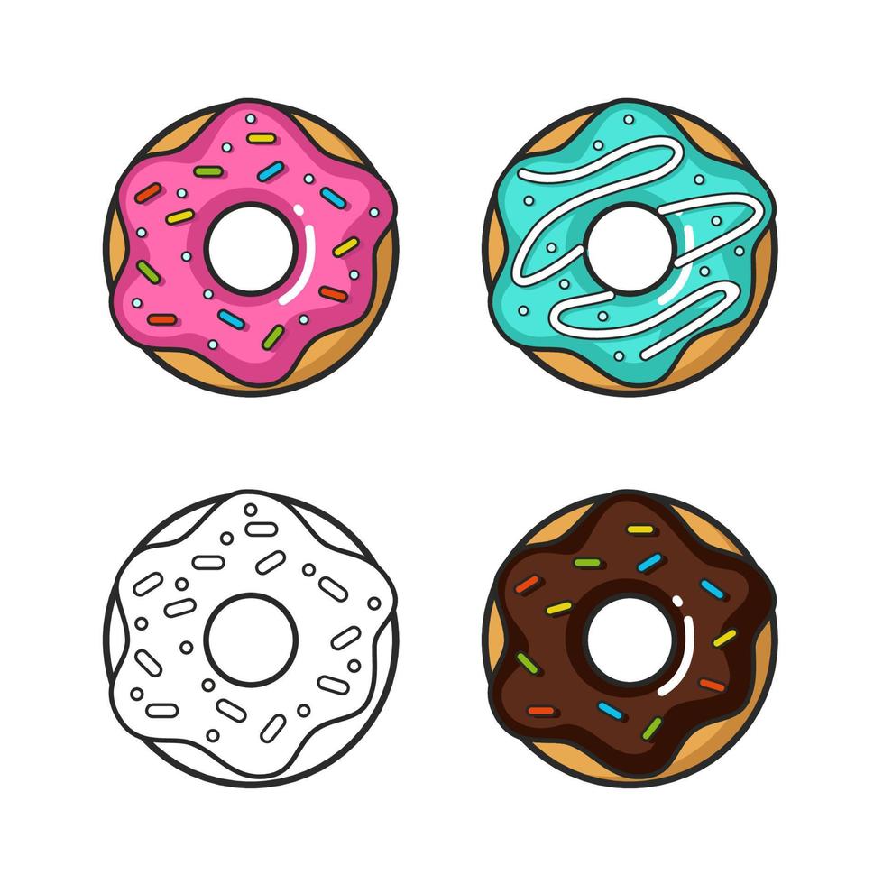 Vector colorful icon of four doughnuts. Isolated on white background.