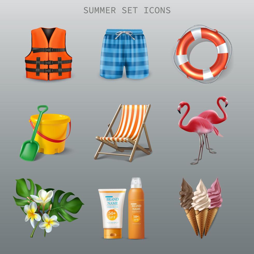 3d realistic vector summer icons.