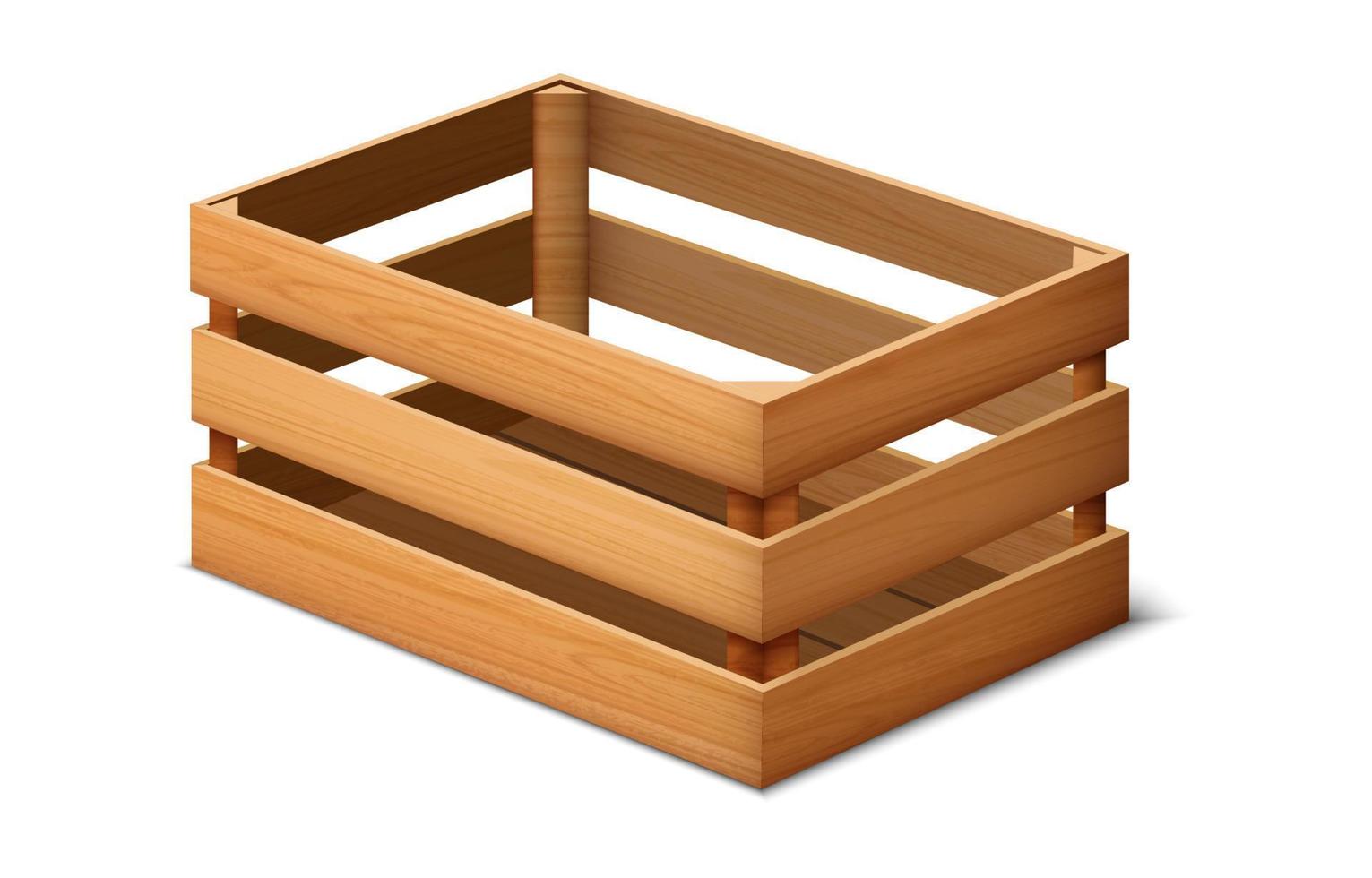 Caja de madera de almacenamiento de carga de vector realista 3d. aislado sobre fondo blanco.