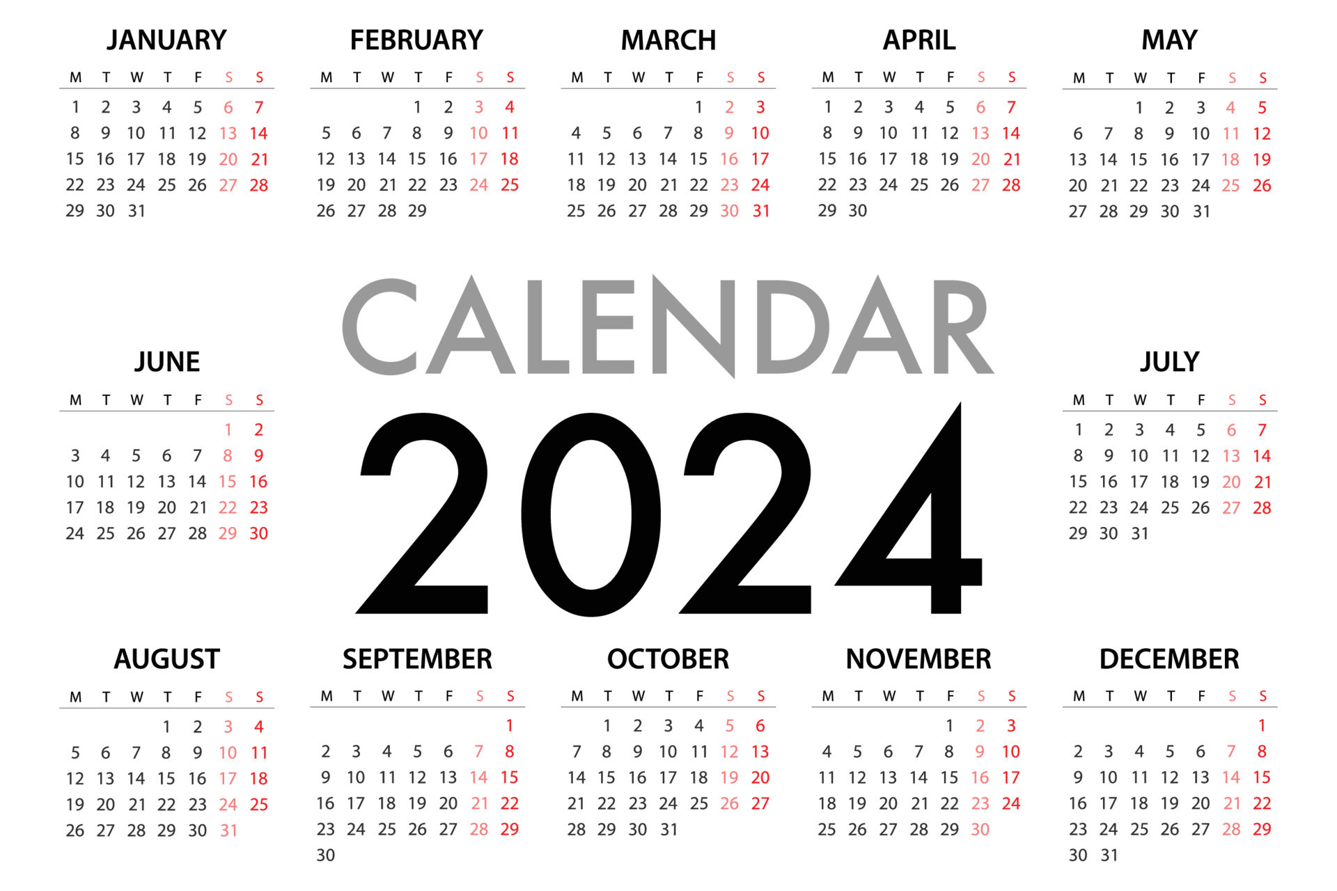 Calendar planner for 2024 Week Starts Monday 9522513 Vector Art at Vecteezy
