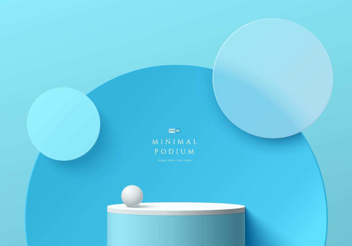 Abstract 3D room, Realistic blue and white cylinder stand podium with overlap circles shape background. Pastel minimal scene for mockup product display. Vector geometric forms. Round stage showcase.