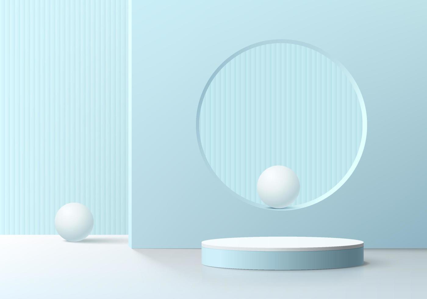 sala 3d abstracta con podio de pedestal de cilindro azul y blanco realista. representación vectorial de formas geométricas. escena de pared mínima para la exhibición de productos de maqueta. escaparate de escenario redondo. ilustración vectorial vector