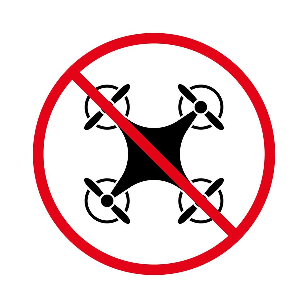 Prohibir el icono de silueta negra de la zona aérea de drones. cuadricóptero prohibido en el pictograma de control remoto. símbolo de círculo de parada roja de cámara no tripulada prohibida. no se permiten señales de drones. ilustración vectorial aislada. vector