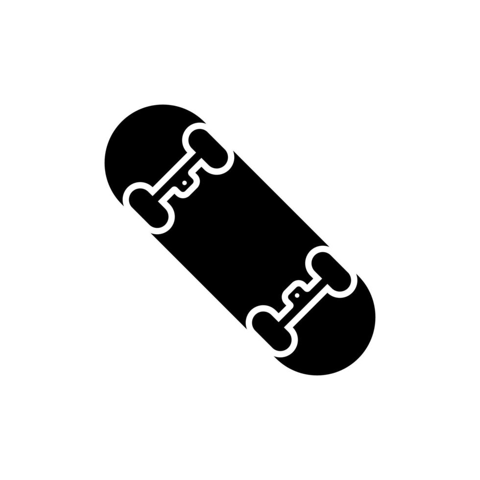 icono de silueta negra de monopatín. pictograma de glifo de patineta. patinaje actividad callejera recreación símbolo plano. rueda de la cubierta del equipo del patinador. skate activo. ilustración vectorial aislada. vector