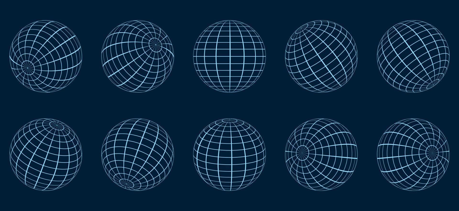 Globe Grid Sphere Set. 3D Wire Global Earth Latitude, Longitude